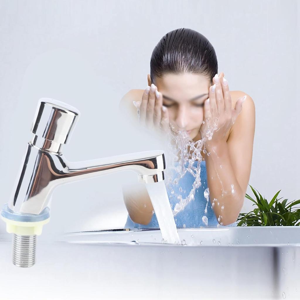 Water Saving Time Delay Faucet, Public Ktchen Bathroom Chrome Plated Self Closing Water Saving Time Delay Basin Sink Tap Faucet, for Home Kitchen,