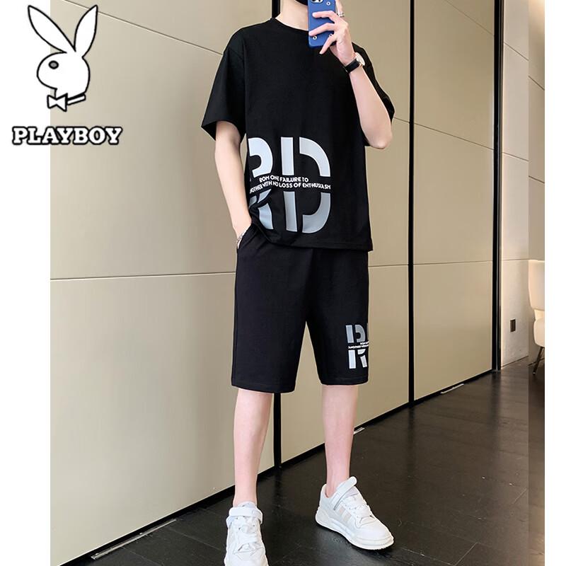 PLAYBOY Men s Summer Short-Sleeve T-Shirt & Shorts Casual Sportswear Set 4XL