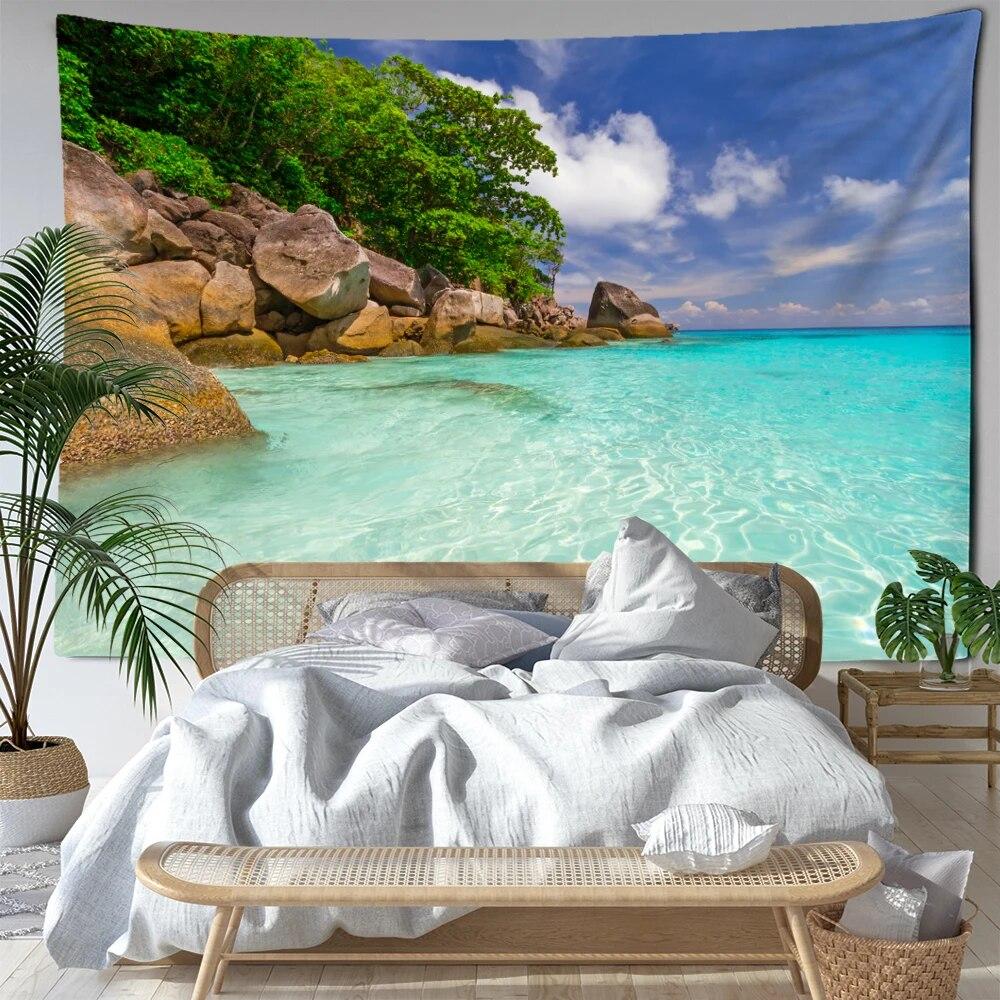 Strandhöhlenlandschaft Wandteppich Wandbehang minimalistische Kunst böhmische ästhetische Raumdekoration