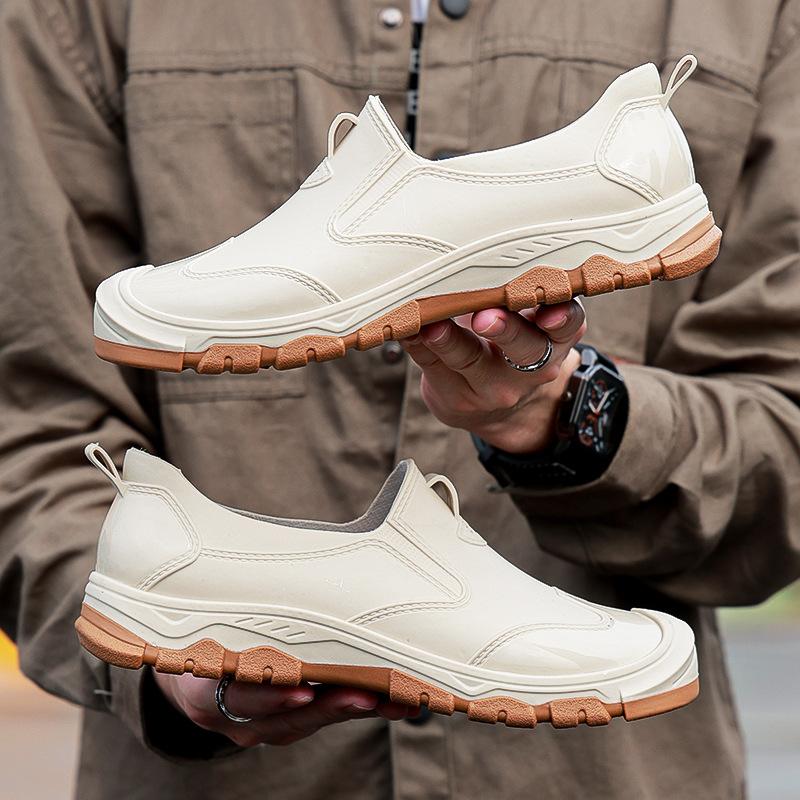 Trend Khaki Waterproof Men's Shoes Fashionable Men's Low-top Non-slip Rain Shoes One-pedal Water Shoes Outdoor Wading Men's Rubber Shoes