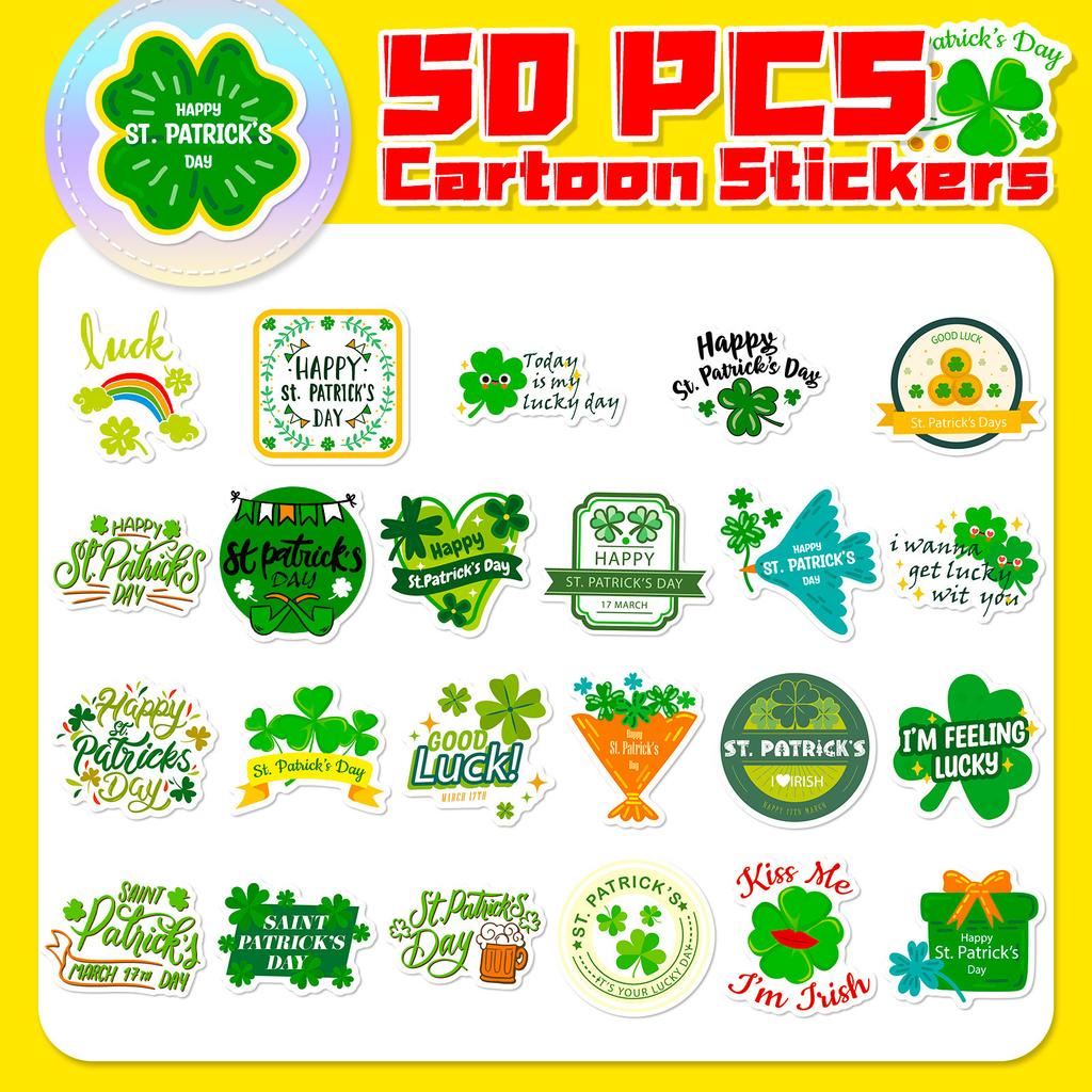 50Pcs St Patrick's Stickers - Lucky Shamrock Vinyl Decals for DIY Crafts & Decor (5x4.9cm)