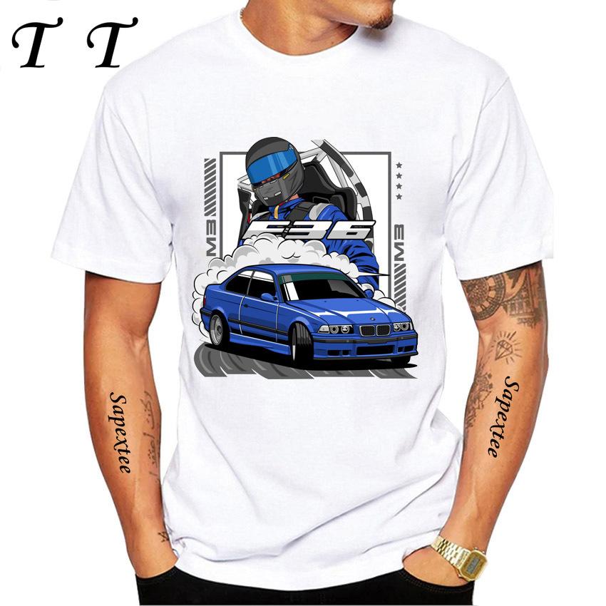 Ny Sommar Herr Kortärmad Vintage Tyskland EUDM E36 M3 T-shirt Legend Sportbil Design Pojke Vardagstoppar Cool Man T-shirts Vit