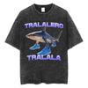 Shark Funny Reptile Gag T-shirt Men's and Women's Hip-hop Fashion Retro Washed Vintage T-shirt Casual Loose T-shirt
