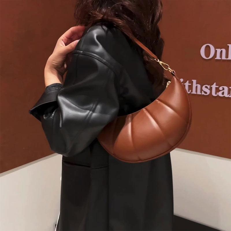 High-end Simple Crescent Bag Solid Color Horn Shoulder Bag High-quality Leather Women's Bag New Versatile Commuter Underarm Bags