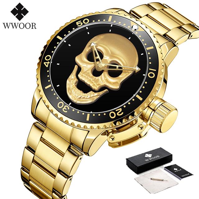 WWOOR Watch For Men Top Luxury Brand Mens Watches Stainless Steel Luminous Waterproof Male Quartz Wrist Watch Relogio Masculino