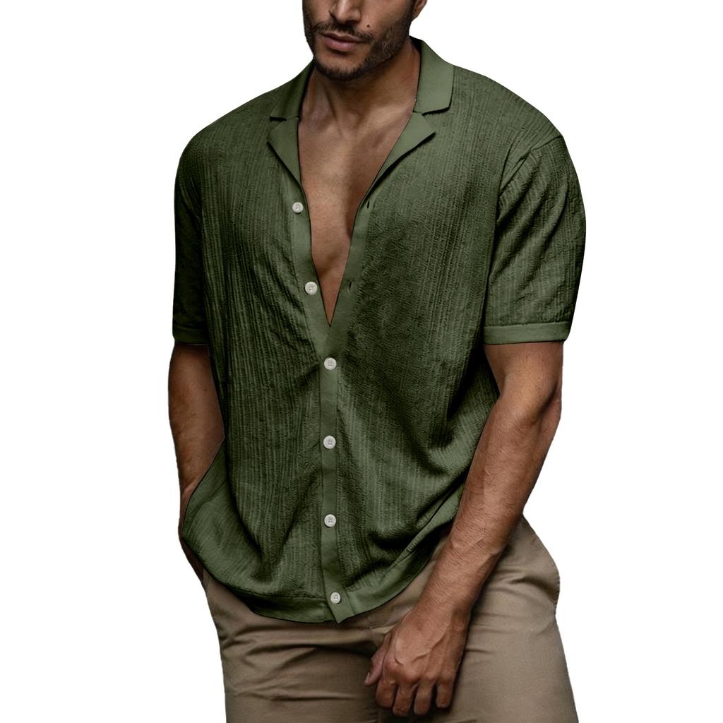 Men's Casual Short Sleeve Shirt Button Down Lightweight Breathable Textured Fabric Relaxed Fit Summer Shirt