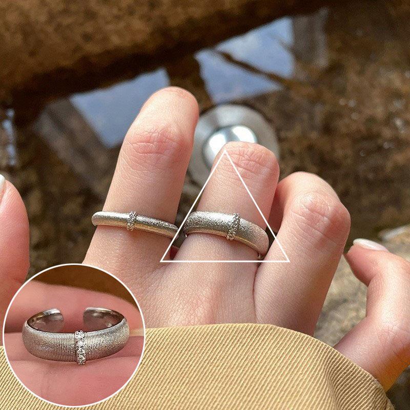 Women's Wide Band Geometric Frosted Matte Open Ring, S925 Silver Plated Creative Index Finger Design