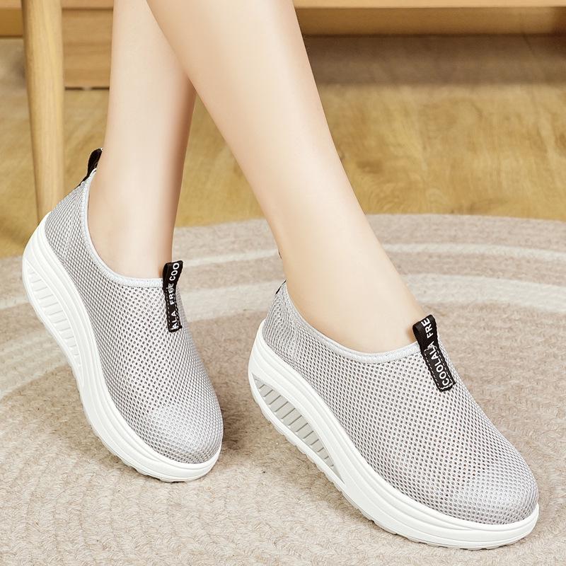 Women's Mesh Wedge Heel Slip-on Sneakers - Breathable, Thick Sole Casual Shoes