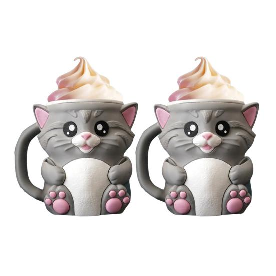 Cat Ice Cream Pint Holder with Spoon Reusable Pint Sleeve for Ice Cream Soda Beer Cans Holder Comfortable Grip Dessert Table Accessory