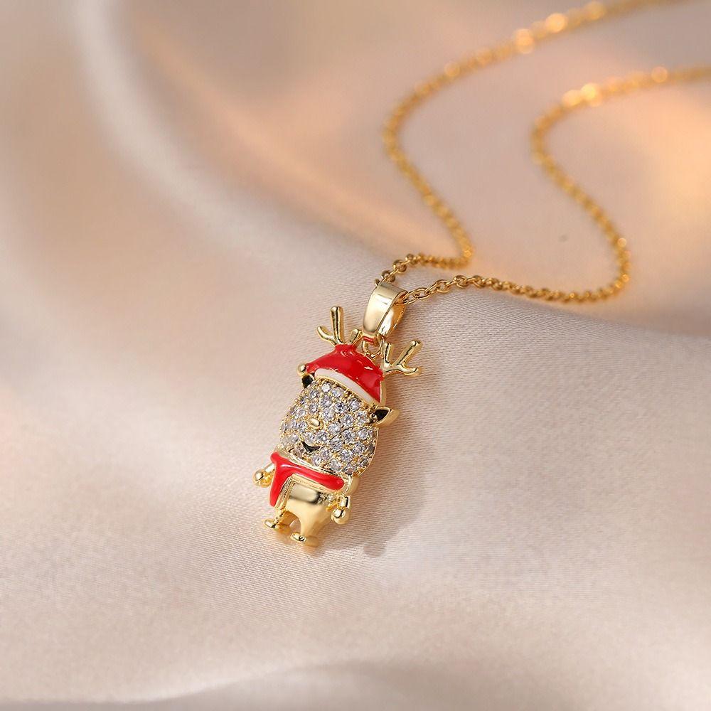 Santa Claus Cartoon Pendant Bracelet Socks Xmas Clavicle Chain Christmas Rhinestone Necklace  Gift