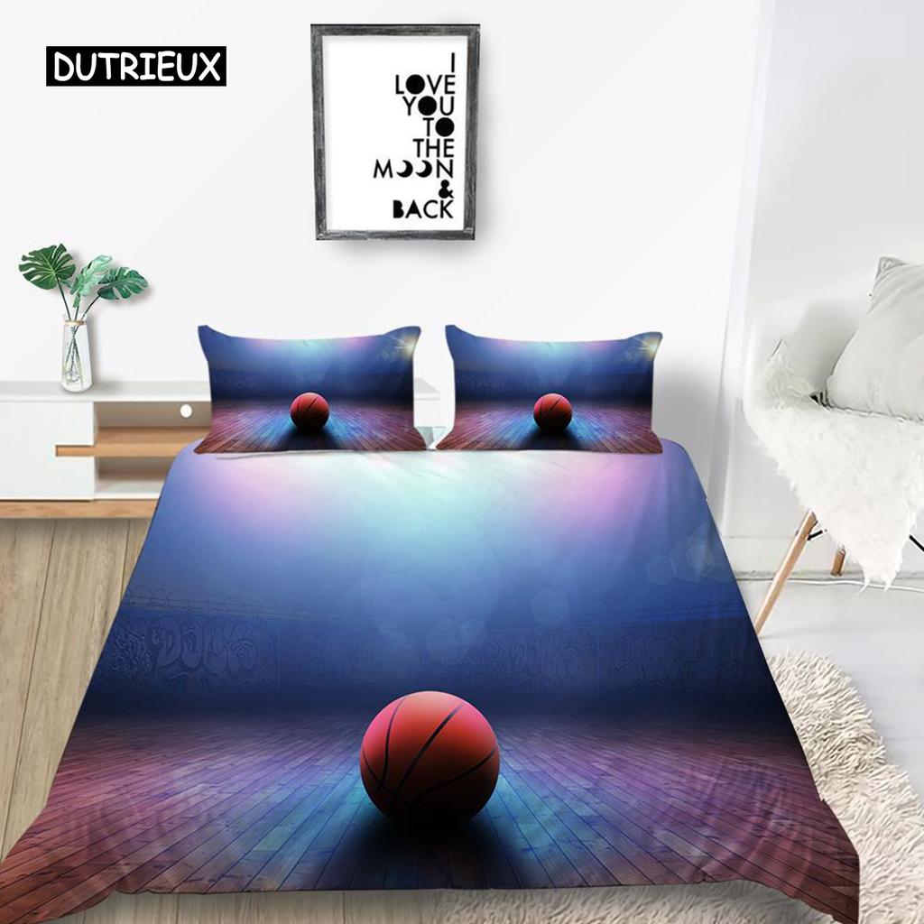 Basketball Duvet Cover Set Polyester Hand Catching Fire Basketball Sports Themed Bedding Set Queen Size Soft 2/3pcs Quilt Cover