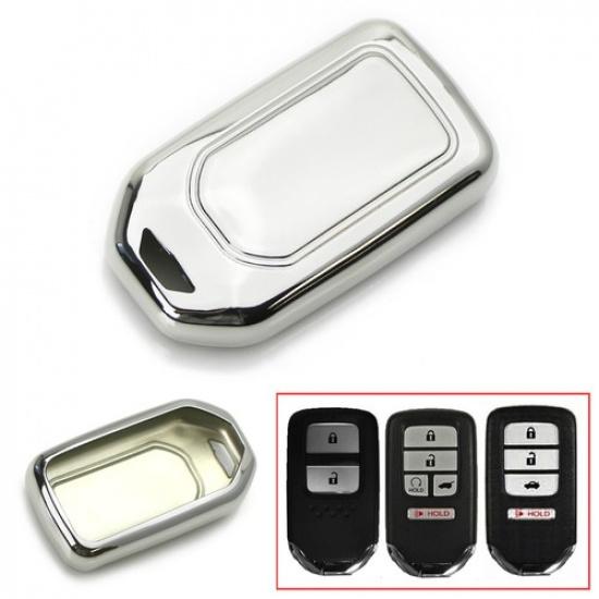 Chrome Silver TPU Key Fob Case For Honda Accord Civic Pilot CRV HRV Odyssey, Etc