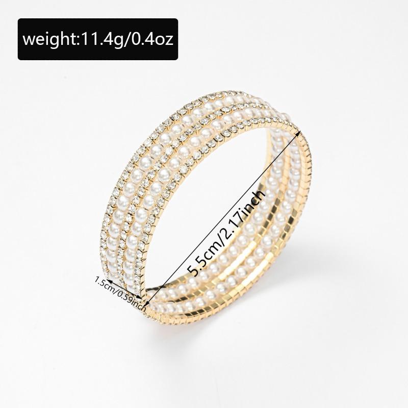 Pearl stacked bracelet set bridal wedding light luxury high sense multi-layer adjustable elastic bracelet