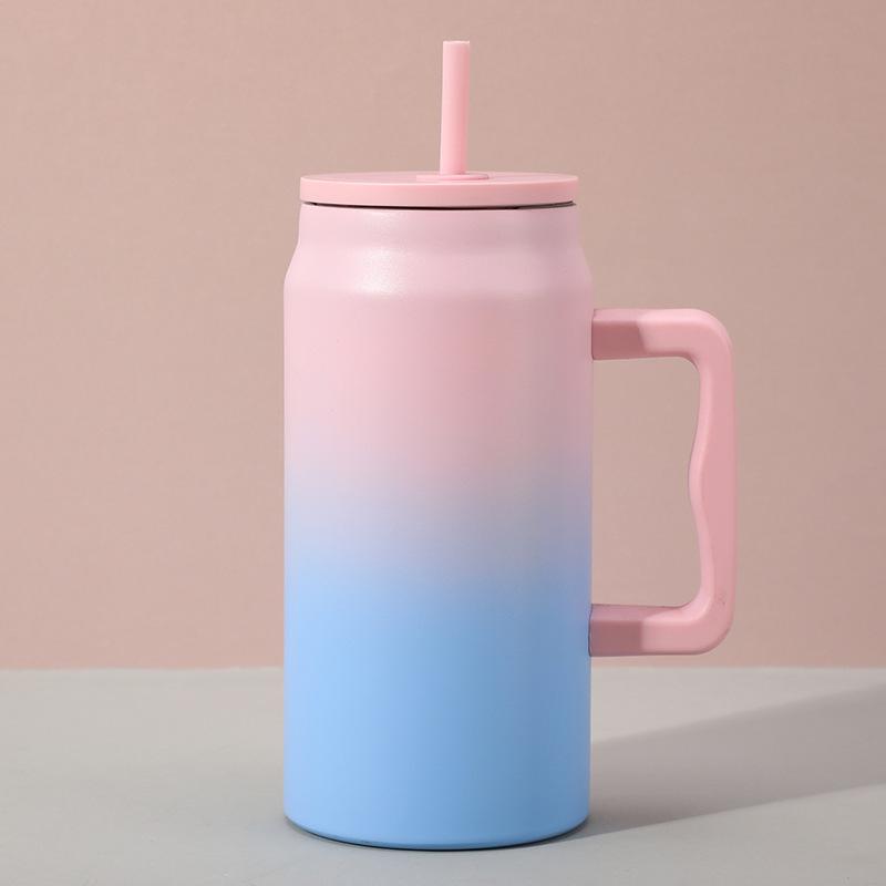 Large Capacity Travel Cup with Handle & Straw, Leak-Proof, Portable, Fits Car Cup Holder, Ice Cooler Function