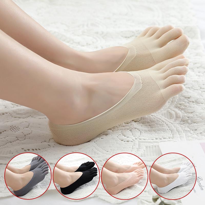 3/5 Pairs Summer Invisible Toe Socks Woman Girl Cotton Thin Solid Soft Shallow Mouth Breathable Deodorant No Show 5 Finger Socks