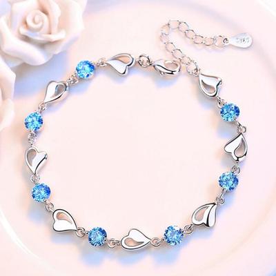 New 925 Sterling Silver New Jewelry Bracelet High Quality Retro Simple Color Heart Shaped Cubic Zirconia Length 17cm +4cm
