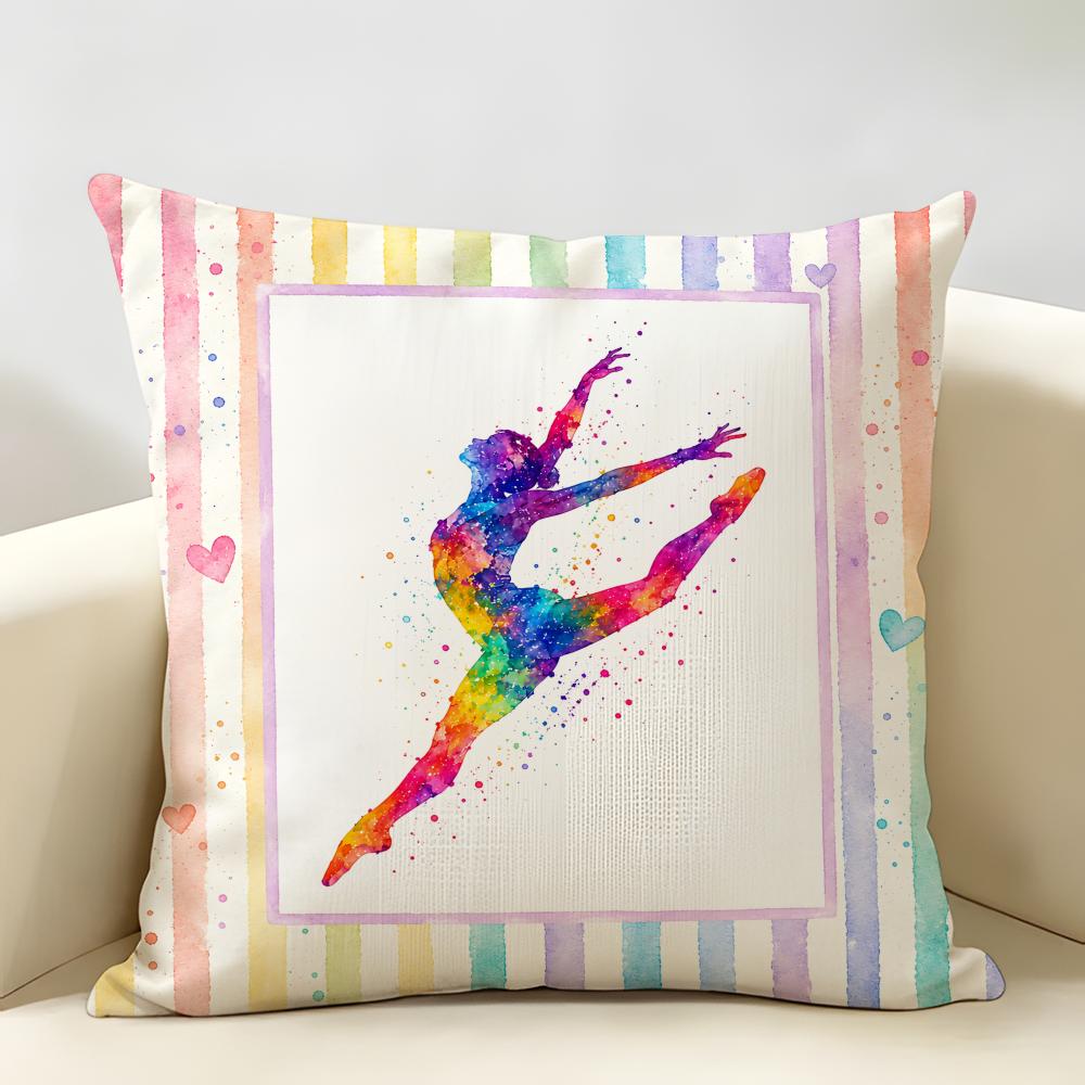 Girl Art Gymnastics Sport Ballet Cushion Cover Natural Linen Organic Fabric DoubleSided Printing Sofa Home Decor Pillow Case