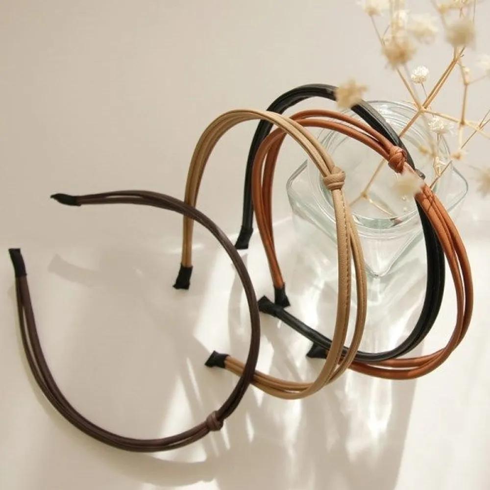 J Lauren Leather Knot Ribbon Slim Hairband H01082 beige