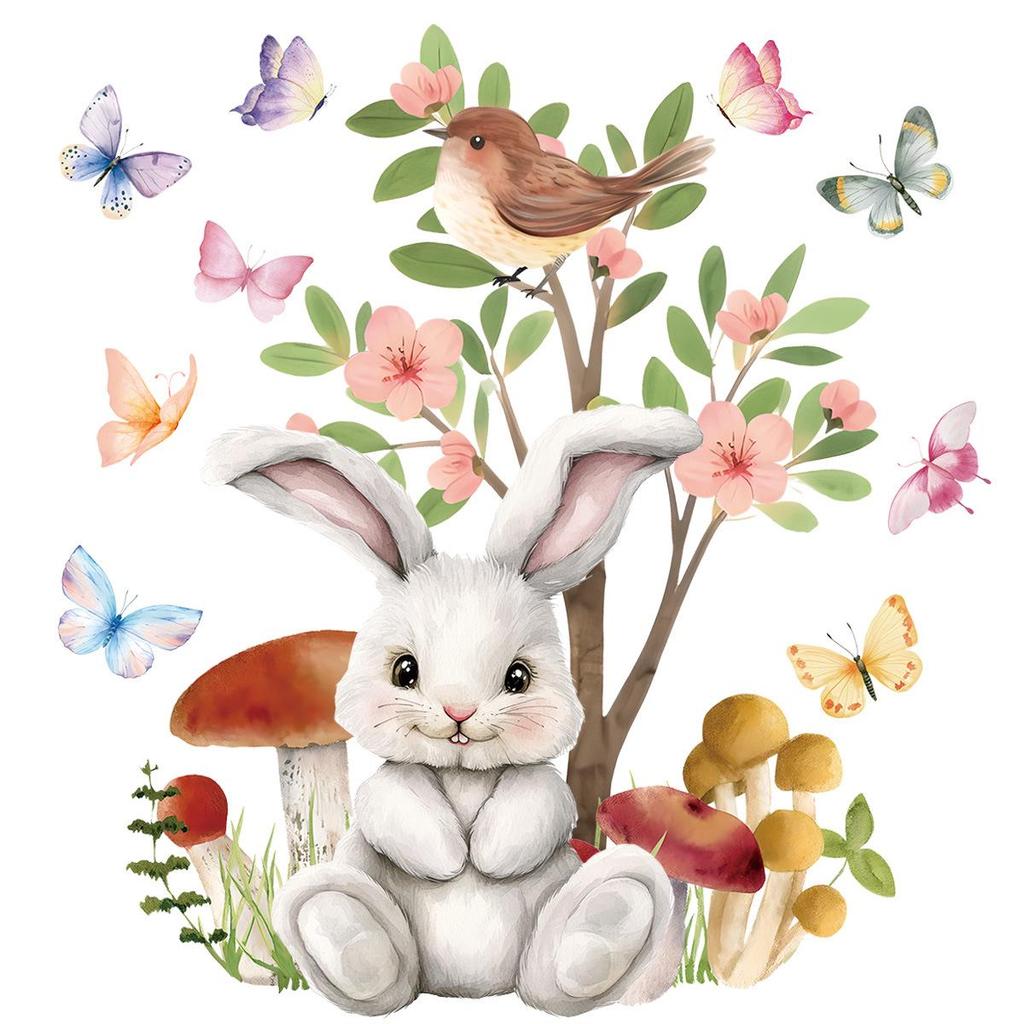 Easter 2026 Cartoon Rabbit & Butterfly Electrostatic Window Stickers