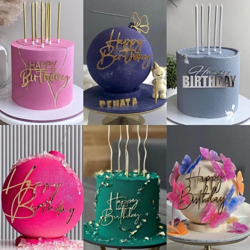 INS Neue Happy Birthday Kuchendeckel für Baby Kinder Erwachsene Geburtstagsparty Kuchendekoration Gold Silber Acryl DIY Backkuchenwerkzeuge
