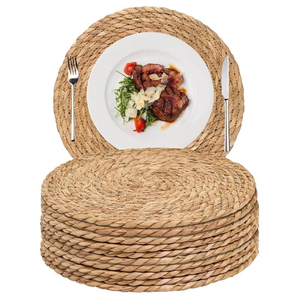 Round Handwoven Rattan Placemats Non-Slip Heat Resistant Heat Insulation Mats Natural Woven Table Mats Home Decoration