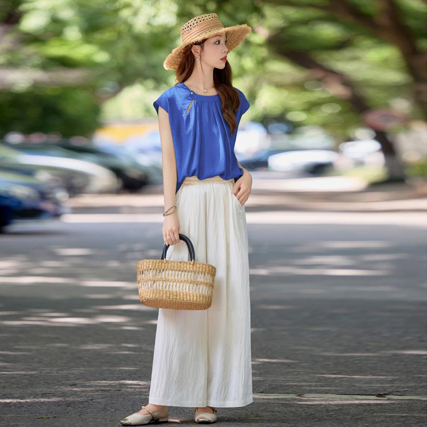 Fashion Suit Women's Summer New Temperament Casual Loose Wide-leg Pants Two-piece Set Trendy