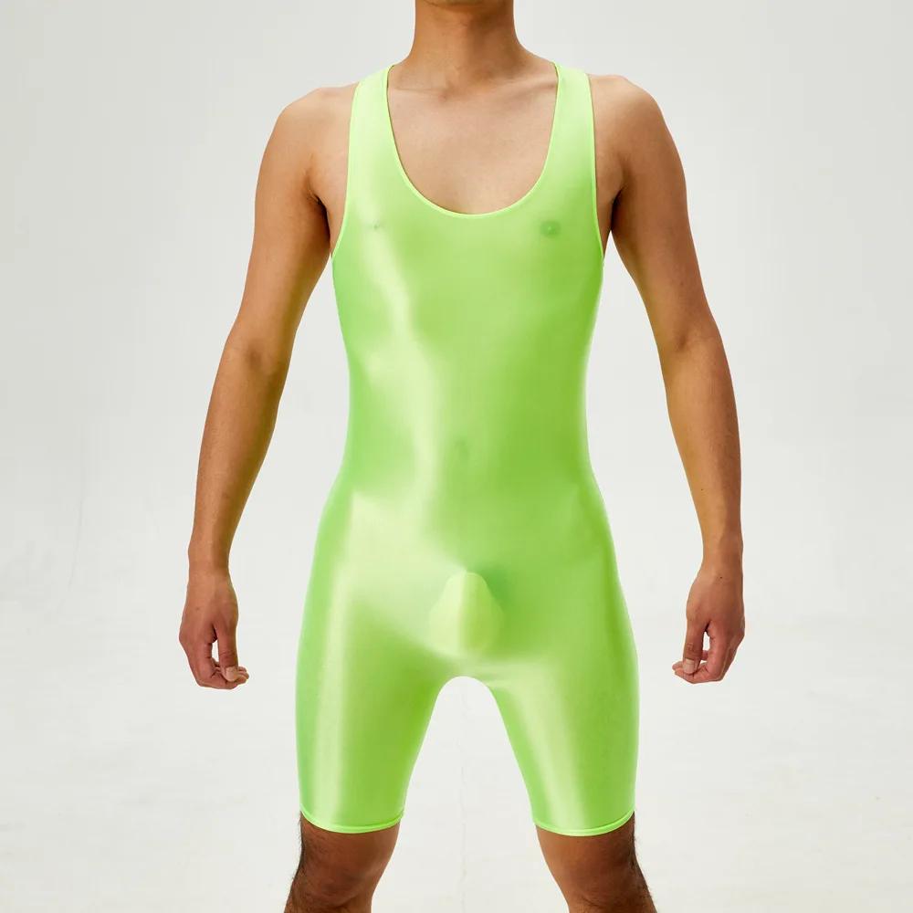 Men'S Playsuit Gym High Elastic Bodysuit Shaper Wear Sexy Seamless Bulge Pouch Sleeveless Shirt Man Leotard Tights