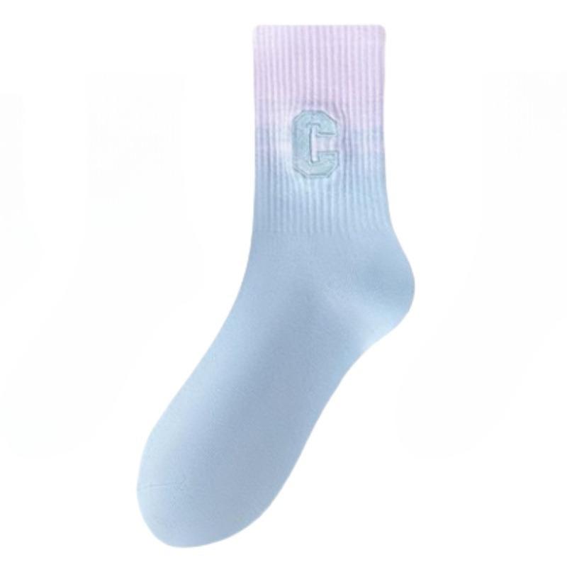 Gradient Socks, Spring and Autumn Cotton Socks, Boneless Mid-calf Sports Socks, Paired with Yoga Pants, Academic Style Long Socks for Women