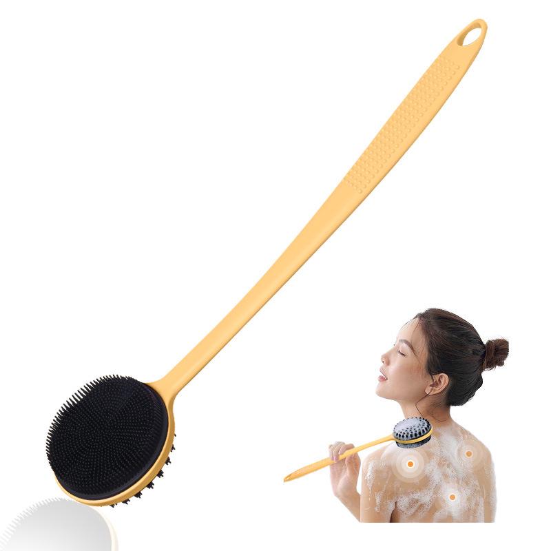 Double-Sided Silicone Bath Brush with Soft Bristles & Long Handle