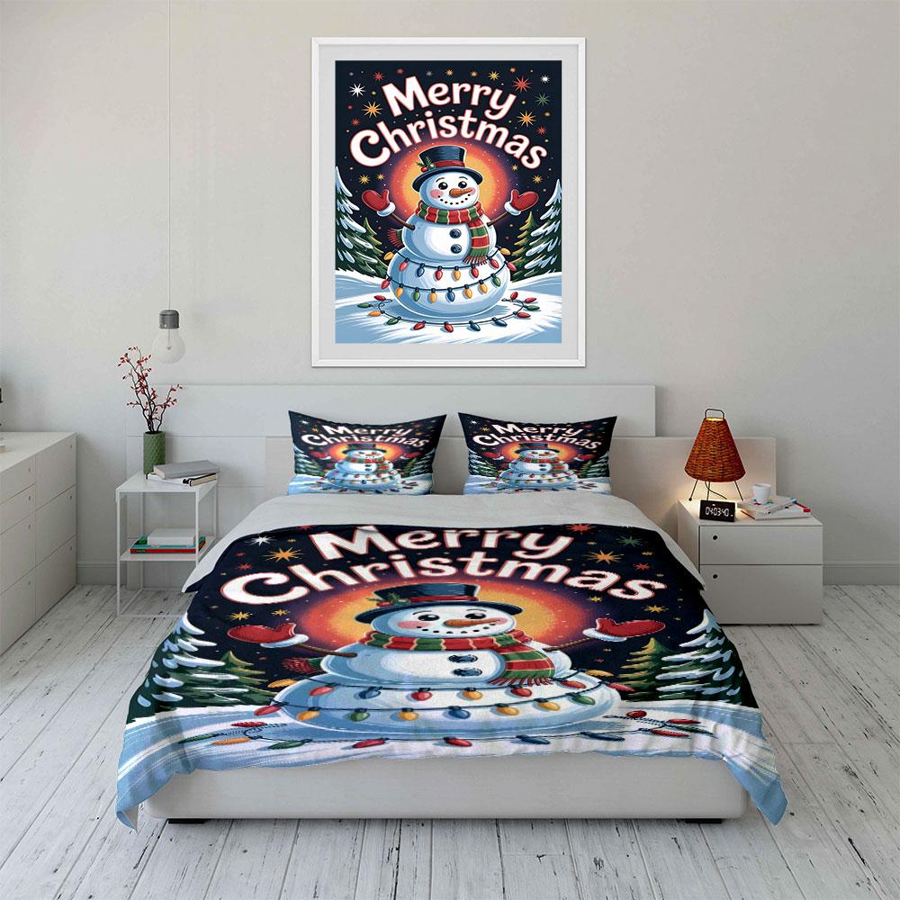 Merry Christmas Snowman Decor Bedding Duvet Cover Set Duvet Cover Pillowcases (1*Duvet Cover 2*Pillowcases, Without Duvet Insert)