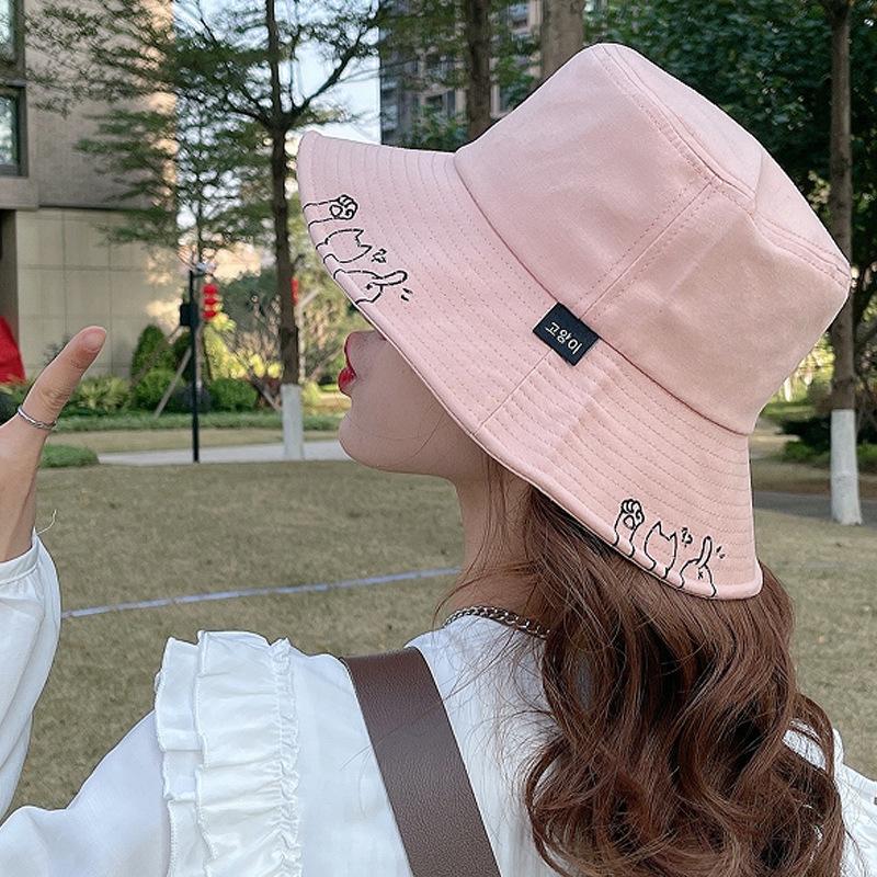Hat Female Summer Versatile Internet Celebrity Bucket Hat Female Cute Cat Big Edge Sunshade Sunscreen Soft Girl Tide
