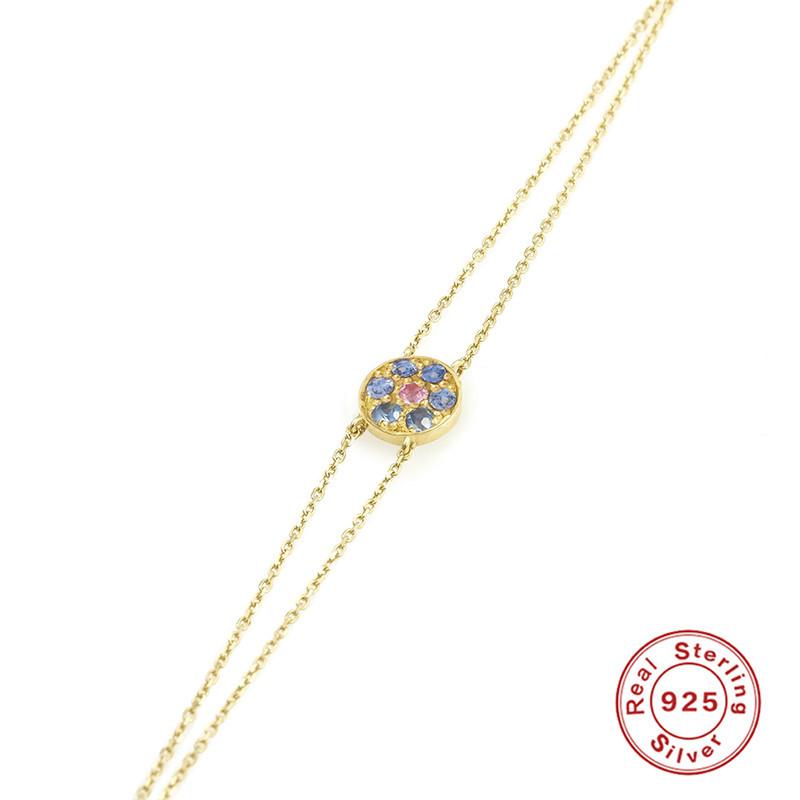 

Simple S925 Sterling Silver Round Colored Zircon Bracelet Daily Commuter Design Sense Retro Bracelet Dopamine Wear 925 Silver