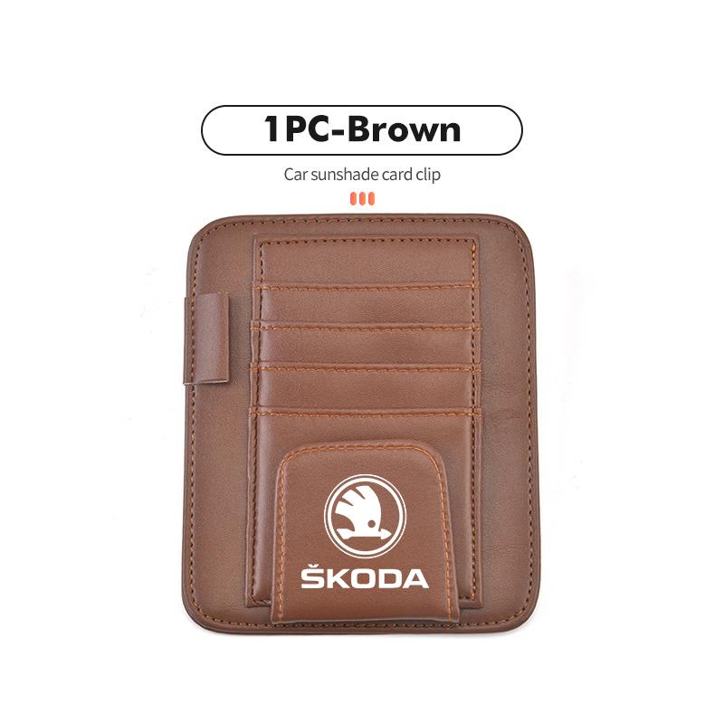 Gqfbn1 For Skoda Car Sun Visor Wallet Card Bag Cover Sunglasses Holder Auto Accessories Octavia A5 A4 Mk1 2 Fabia Superb Rapid Mk3 Yeti