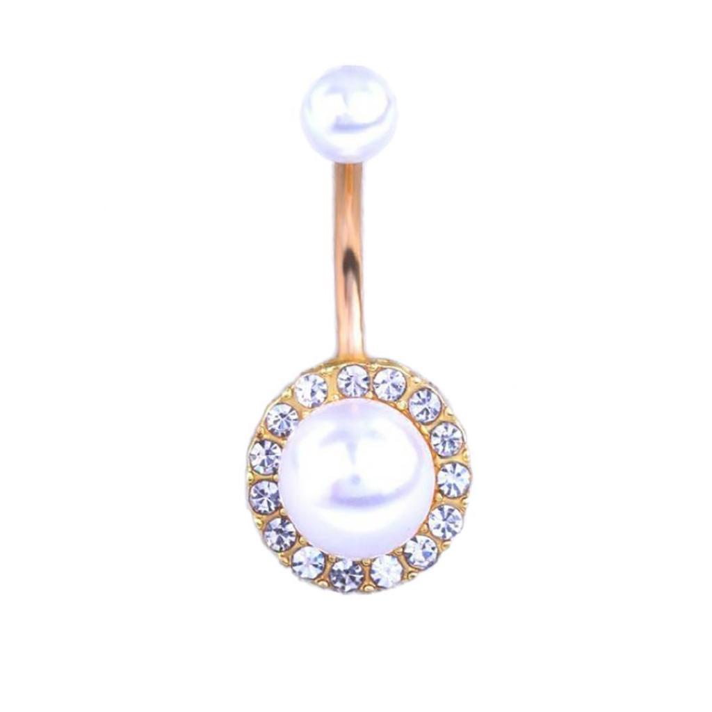 Fashion Faux Pearl Charm Belly Button Bar Barbell Navel Ring Lady Jewelry MIT