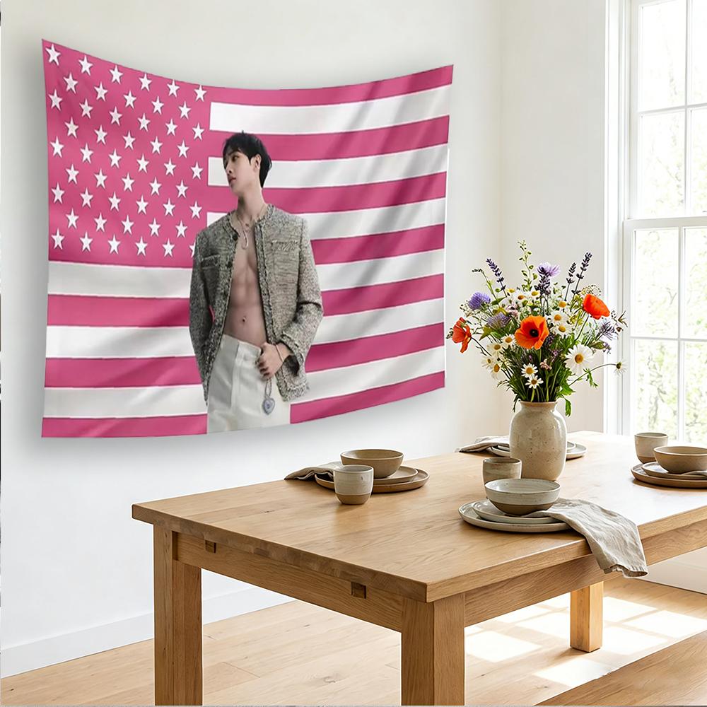 Bang Chan Rosa Bandiera Americana Kpop Stendardo Idol Arazzo Appeso a Parete Poster Perfetto per Decorazione Stanza Studio Giardino Cortile