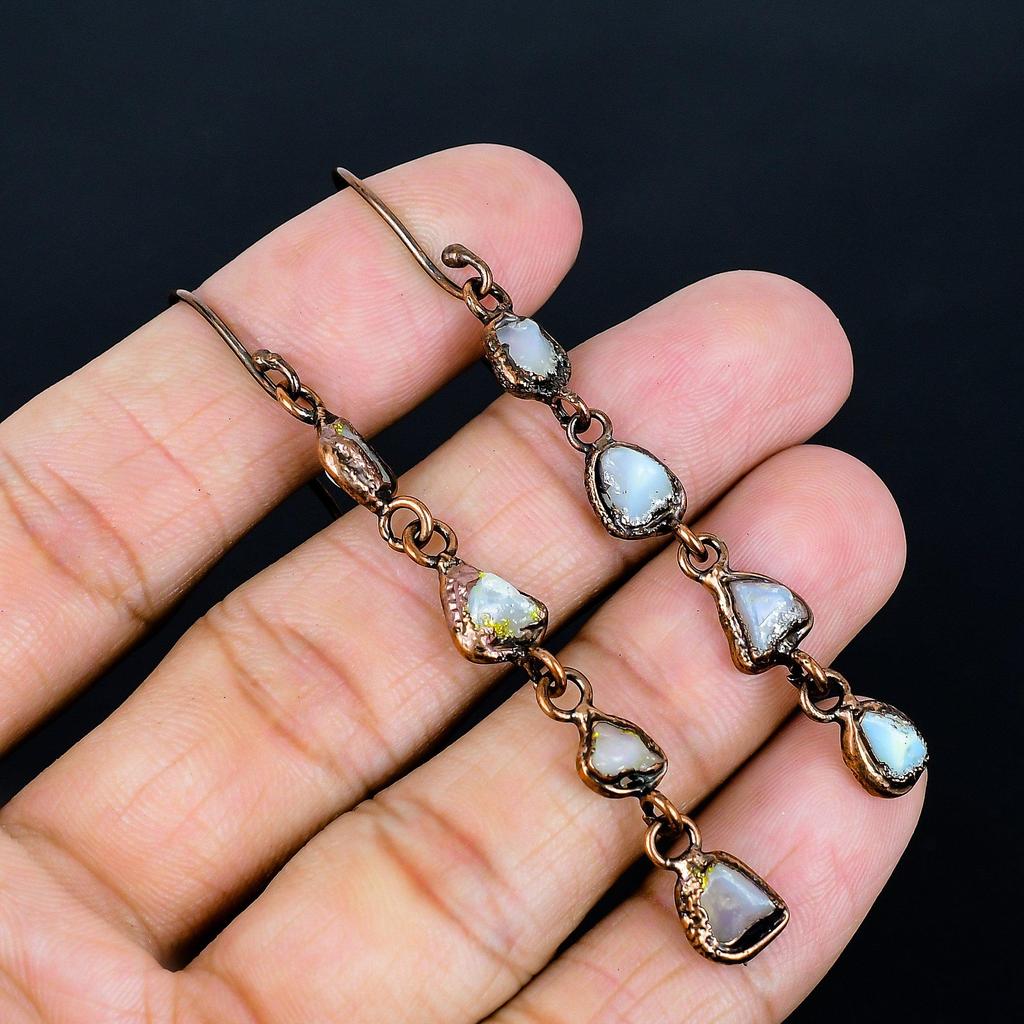 Rainbow Moonstone Earrings Gemstone Jewelry, Copper Electroformed Earrings, Handmade Beautiful Jewelry Earrings