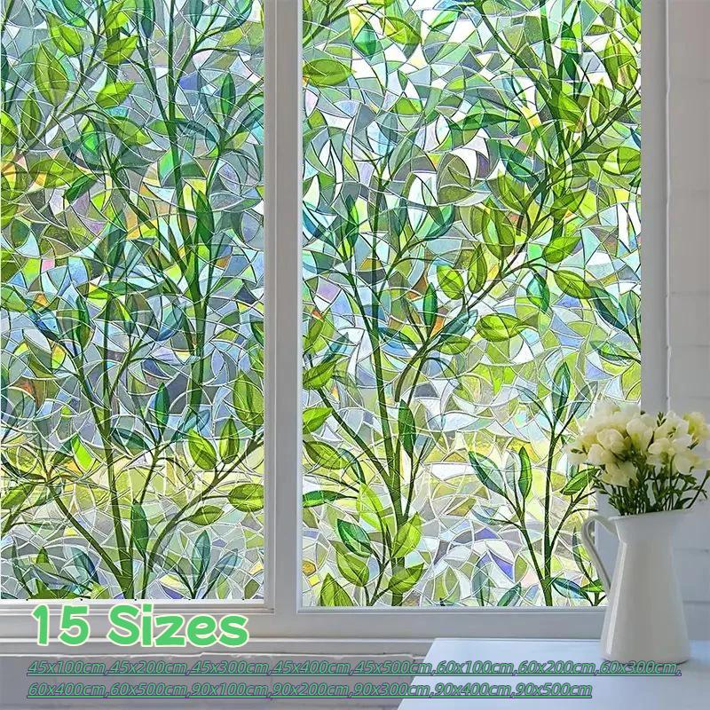 Statisk feste uten lim Frostet glassfilm 3D Laser Blad Mimosa Personvernfilm Lysfiltrerende Ugjennomsiktig Glassklistremerke For Hjemmekontordekorasjon