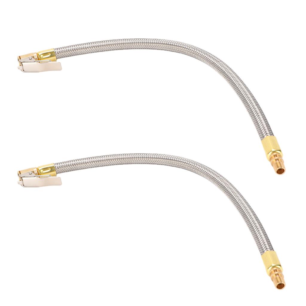 2pcs Tire Inflator Hose Adapter 13in Stainless Steel Hose M8 Thread Air Pump Extension Hose Adapter for Cars