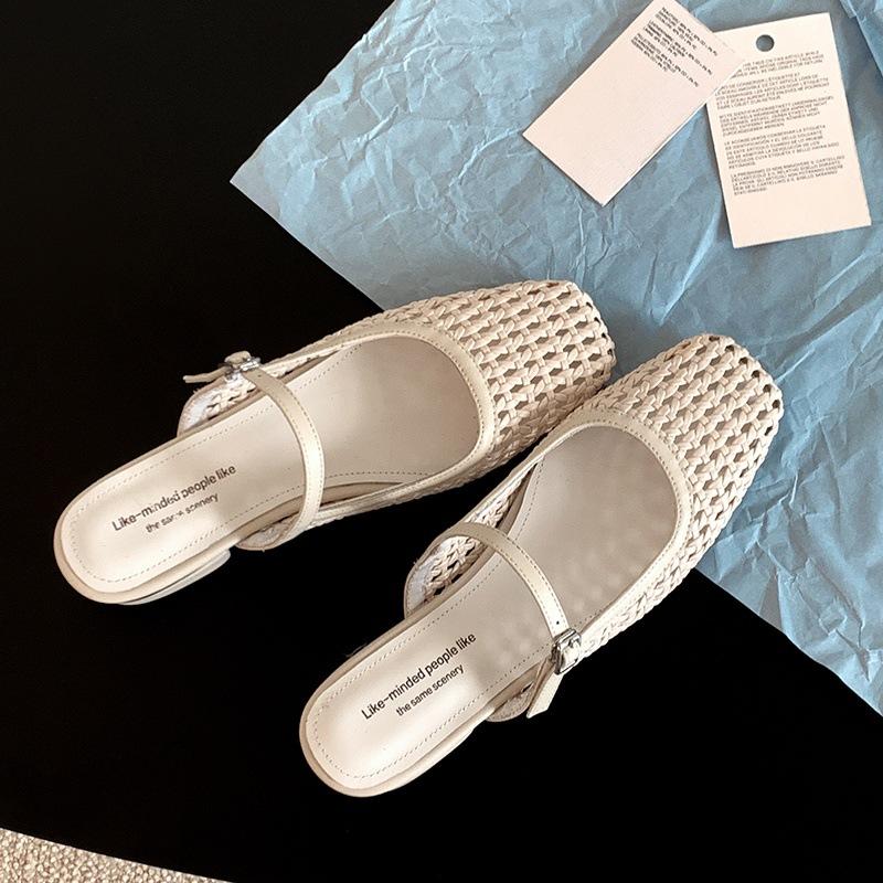 Breathable~ 3cm Thick Heel Light Mouth Sandals Women's Leather Hollowed Out Summer Mary Jane Bag Head Wearing Sandals