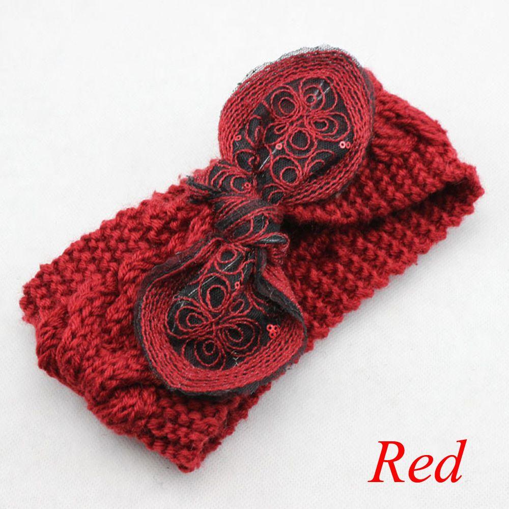 Vintage Flower Women Girl Bow Knot Headband Turban Crochet Knit Hairband Rabbit Ears Headwrap