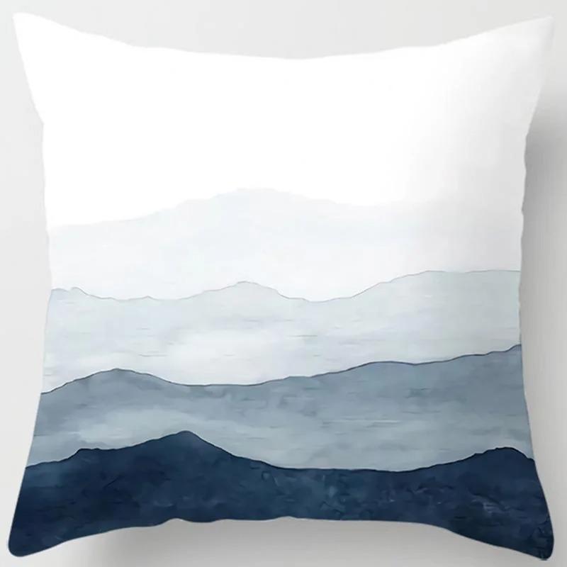 Blue Pattern Print Home Decoration Polyester Fiber Cushion Cover Living Room Sofa Cushion Cover 45X45 Cm