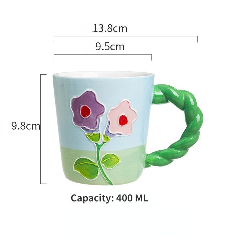 Cană din ceramică cu flori de lalele pictate manual, ceașcă de cafea și ceașcă de ceai