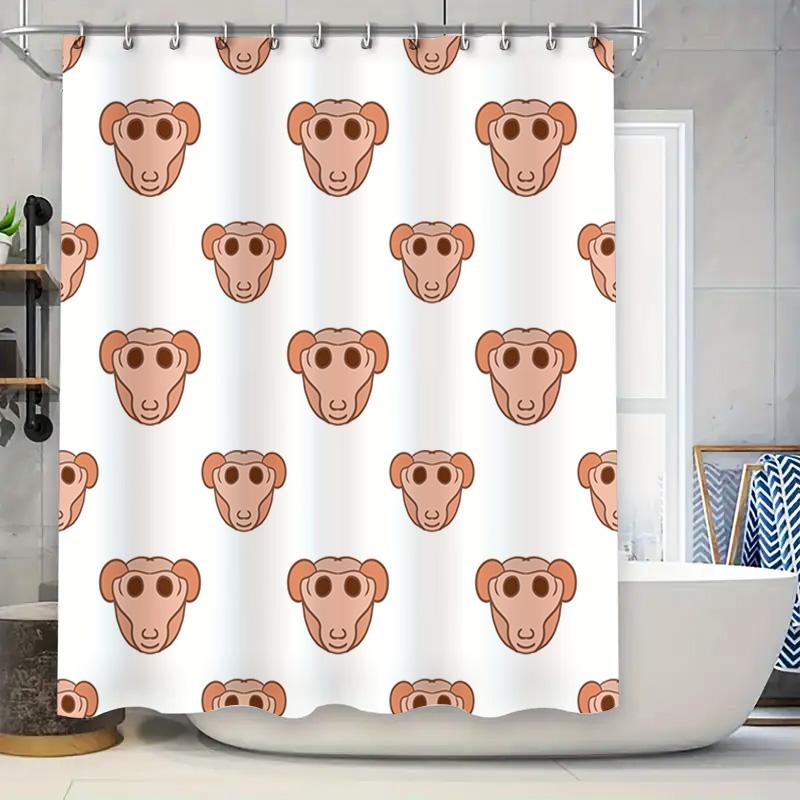 

Cute Monkey Face Shower Curtain With Orange Eyes For Bathroom Decor Modern Home Decor For Children S Room Or Gift Ideas White Wa W60H190(CM)-1 Pcs