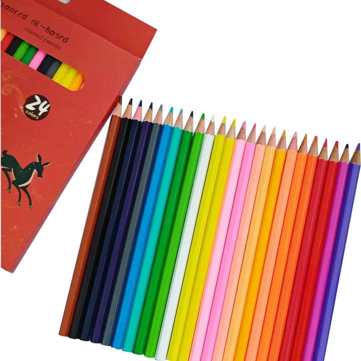Oil-Based Colored Pencils Set - 24 Colors for Primary School Drawing & Painting