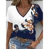 Summer V-neck Flower Pattern 3D Printed Top Fashionable Casual Short Sleeved Women's T-shirts