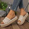 Fashion Ladies' Lace Linen Slippers Women's Sexy Grass Woven Slides Outdoor Light Comfortable Sweet Mesh Handmade Shoes Home EVA Sandals