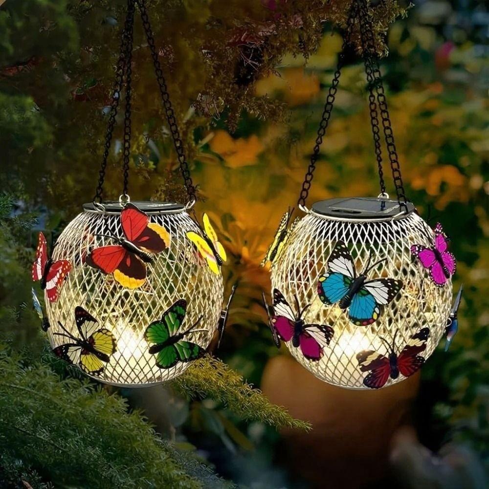 Retro Solar Butterfly Hanging Light Waterproof Garden Decorative Light  Party Decor