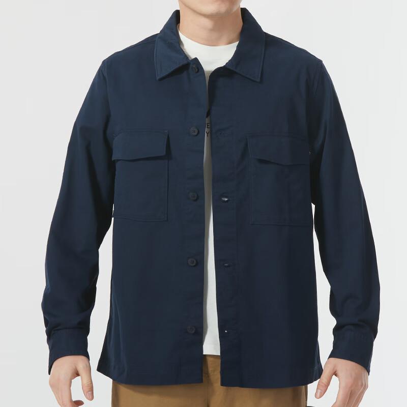 Timberland Solid Color Outdoor Sports Casual Loose Work Business Collar Long Sleeve Shirt Men shirts Deep-Sapphire-Blue A28QG-433