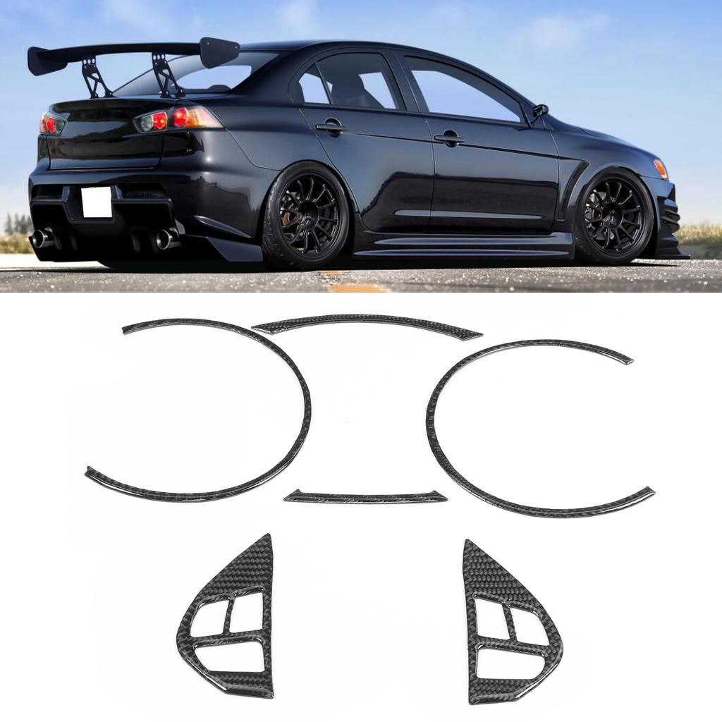 6Pcs Speedometer Frame Trim Steering Wheel Button Decor Carbon Fiber Cover Fit for Mitsubishi