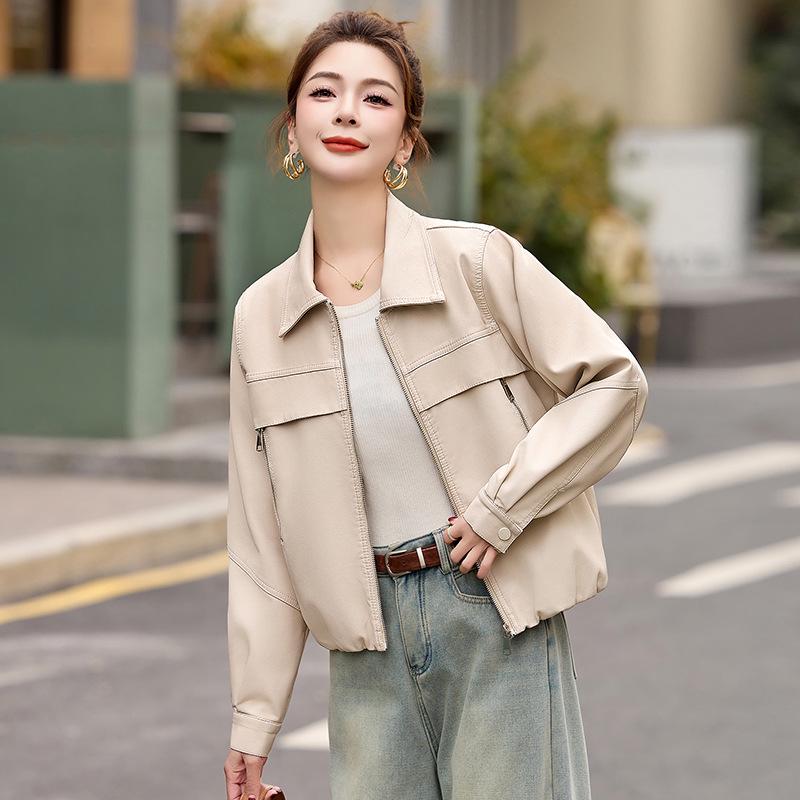 Women's Fashion Lapel PU Leather Jacket - Spring 2025 Collection, Short Coat